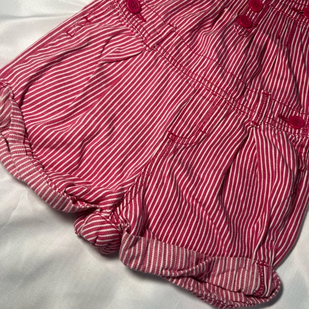 Vintage‎ OshKosh B’gosh Vestbak Pink White Stripe Shortalls Girls 24M